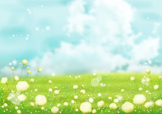 手绘幼儿园插画分层草地花朵背景背景