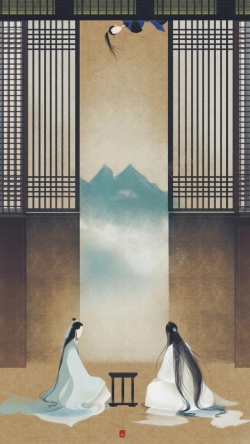 手绘古装人物下棋H5背景背景
