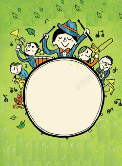 音乐青年童趣手绘音乐人物背景素材图高清图片