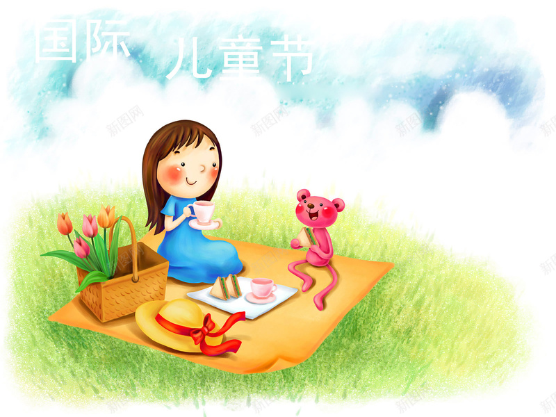 欢庆儿童节jpg设计背景_新图网 https://ixintu.com 女孩卡通 卡通 手绘 童趣