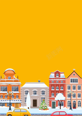 黄色扁平化冬季旅游城市背景背景
