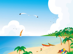 卡通丹顶鹤卡通夏日沙滩风景平面广告高清图片