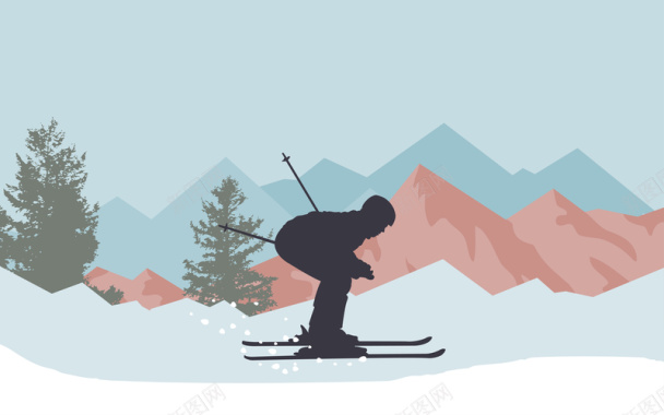 卡通扁平冬季运动员滑雪运动海报背景素材背景