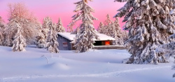 冬季小木屋唯美冬季清新背景高清图片