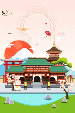 日本名古屋粉色扁平旅游宣传背景背景