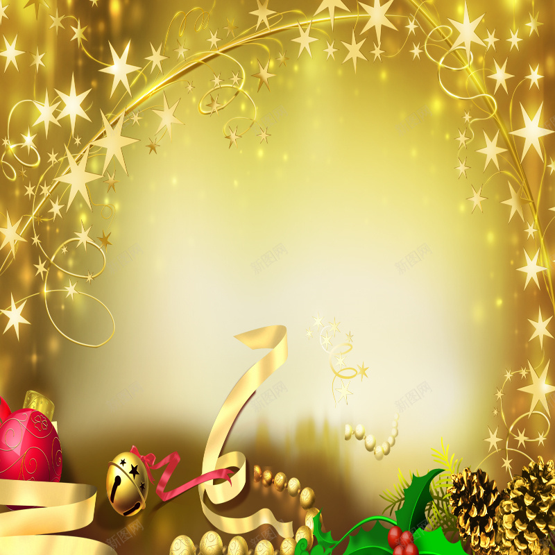 圣诞主图psd设计背景_新图网 https://ixintu.com 圣诞 星星 黄色 狂欢 珍珠 铃铛 主图 激情