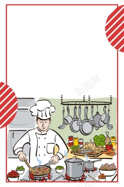 卡通风格西餐厅厨师背景