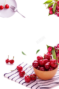 夏日美食白色简约樱桃水果海报高清图片