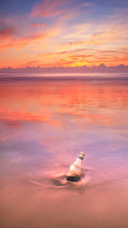 彩色漂流瓶彩色黄昏漂流瓶手机端H5背景高清图片