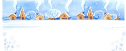 蓝色烟囱冬季卡通白色雪地房子淘宝banner高清图片