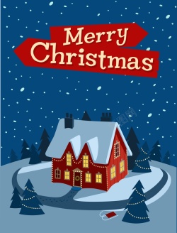 雪地屋子精美圣诞海报背景素材高清图片