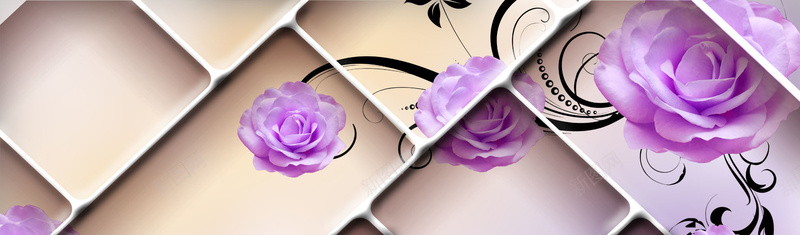 立体方格紫花背景图背景