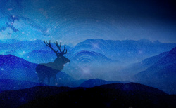 彩色山脉星空小鹿剪影背景高清图片
