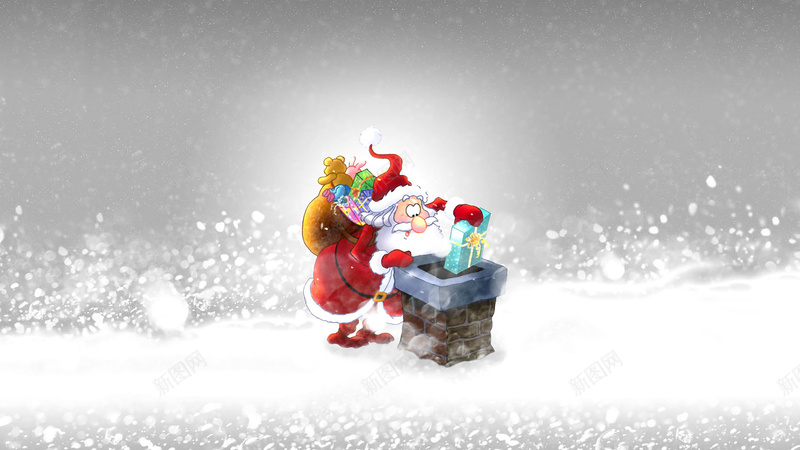 圣诞海报jpg设计背景_新图网 https://ixintu.com 圣诞老人 卡通 灰色 烟囱 童趣 手绘