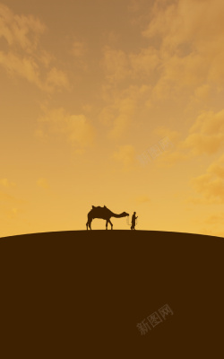 人牵着骆驼沙漠骆驼的背景图高清图片