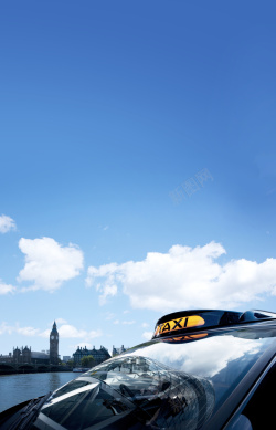 叫出租车蓝天白云建筑出租车背景素材高清图片