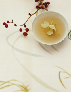 350DPI淡雅日式花茶背景素材高清图片
