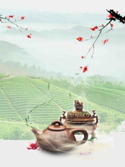茶具宣传清新茶叶文化宣传海报背景模板高清图片