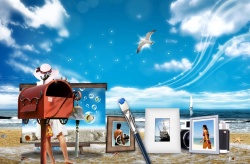 韩风手绘韩国风蓝天白云绘画高清图片