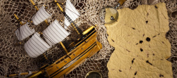 黄色渔网摄影帆船怀旧背景高清图片