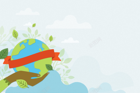 世界地球日卡通手捧地球绿色海报背景素材背景