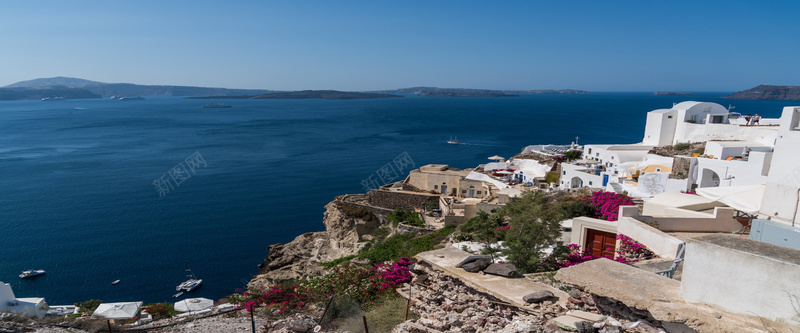浪漫希腊爱琴海高清旅游海报背景图背景