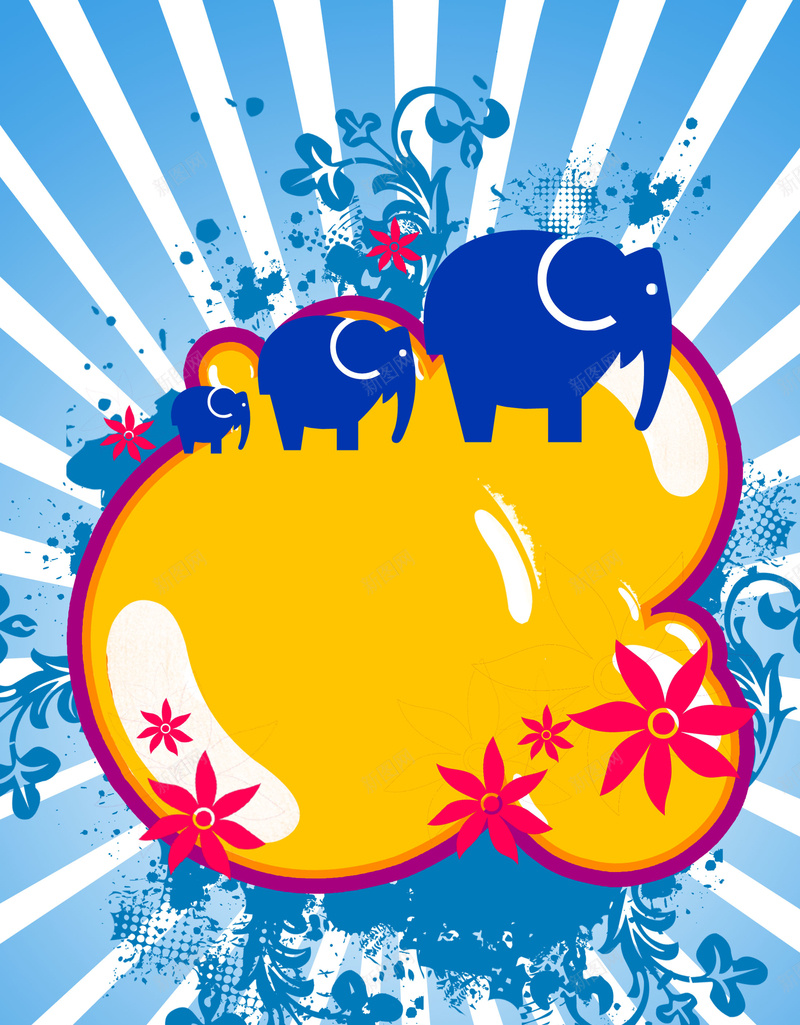 大象jpg设计背景_新图网 https://ixintu.com 大象 斑点 花朵 蓝色 黄色 白色 开心 扁平 渐变 几何