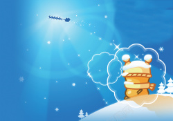 雪景相框蓝色卡通雪景海报背景模板高清图片