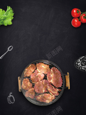 黑色简约美味西餐烤肉店铺开业海报活动背景