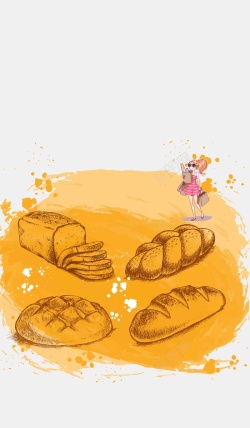 手绘面包房现烤面包促销海报背景模板高清图片