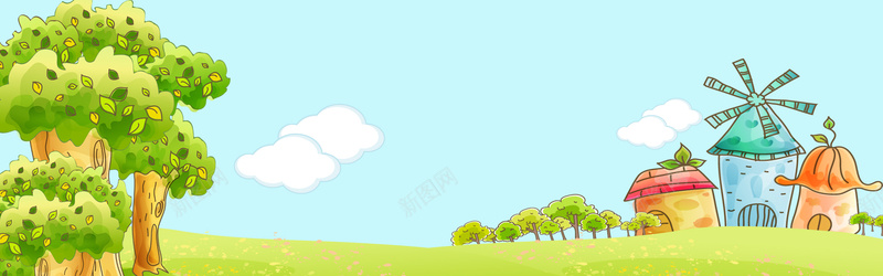 卡通开学季蓝天白云小房子背景背景