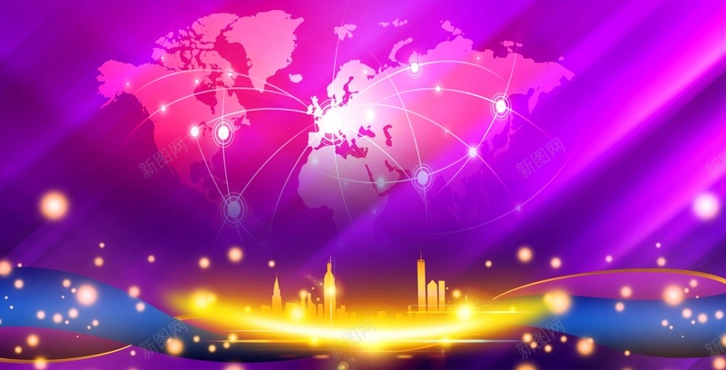 全球经济背景素材psd设计背景_新图网 https://ixintu.com 紫色 地球 城市 经济 商业 海报 背景 星光