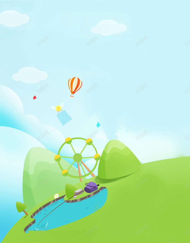 绿色清新卡通H5背景jpg设计背景_新图网 https://ixintu.com 绿色 清新 卡通 山峰 风车 H5背景 H5 h5 童趣 手绘