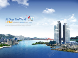 大海港口港口城市建筑背景模板高清图片