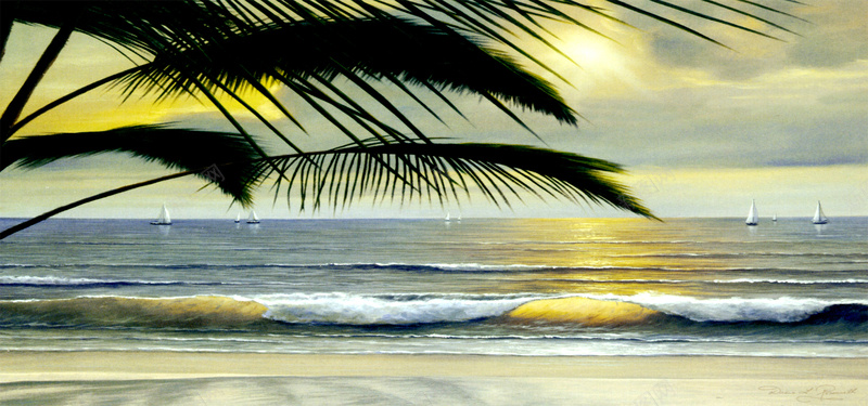 海浪海边风景jpg设计背景_新图网 https://ixintu.com 海南风景 海边风景 风景图片 椰子树 海浪 绘画 海报banner 卡通 童趣 手绘