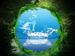 海报净水器绿色森林蓝海净水器宣传海报背景素材高清图片