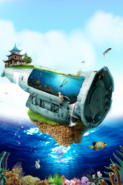 海洋总动员创意海洋文化节总动员海报背景素材高清图片
