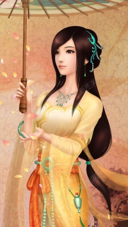 游戏美女荷官唯美文艺动漫油纸伞美女H5背景高清图片