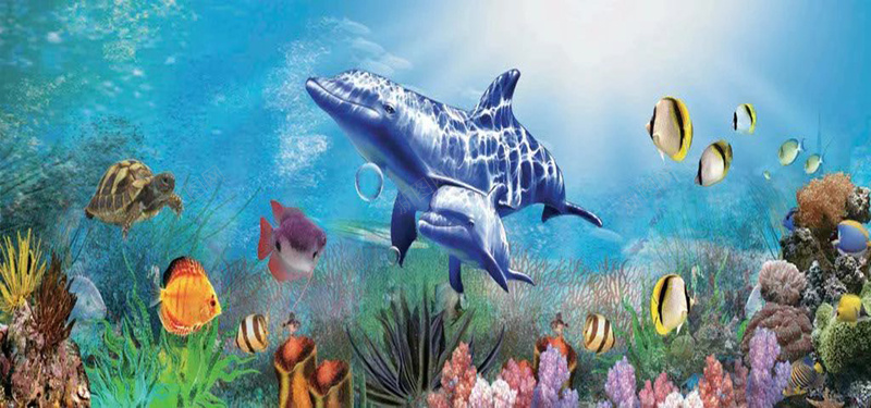 卡通背景图jpg设计背景_新图网 https://ixintu.com 海底世界 卡通 海藻 礁石 鲨鱼 生物 海水 海洋 海报banner 童趣 手绘