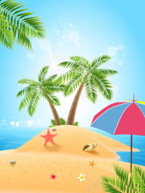 蓝天白云风景沙滩海滩椰树夏日背景素材背景
