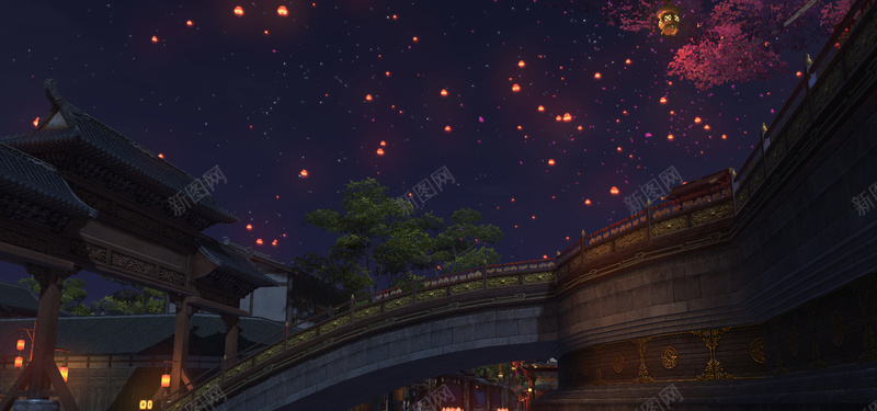 夜空背景jpg设计背景_新图网 https://ixintu.com 夜空 星星 石桥 海报banner 卡通 童趣 手绘