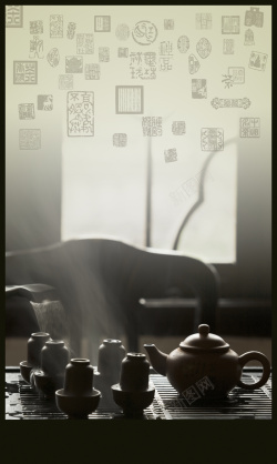 中国茗茶中国风黑白茶道背景素材高清图片