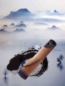古筝宣传海报水墨中国风古筝培训宣传海报背景模板高清图片