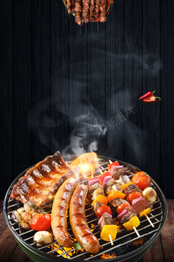 辣椒宣传海报黑色木板纹背景烧烤美食海报高清图片