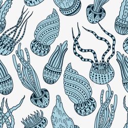 蓝色海洋生物纹身刺青图案矢量图素材