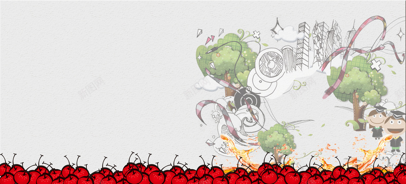 果汁海报psd设计背景_新图网 https://ixintu.com 卡通 水果 山楂 白色 童趣 果汁开心 手绘