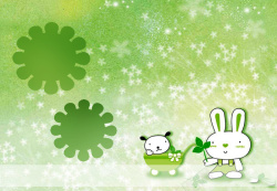 绿色相框绿色卡通兔子相框海报背景模板高清图片