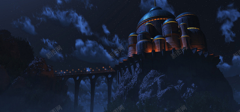 暗黑城堡背景jpg设计背景_新图网 https://ixintu.com 蓝色 城堡 背景 天空 科技 科幻 商务