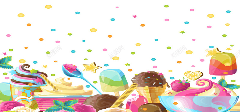 卡通冰淇淋背景jpg设计背景_新图网 https://ixintu.com 冰淇淋 卡通 星星 波点 甜品 勺子 海报banner 童趣 手绘