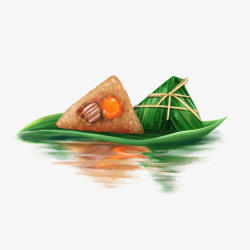 端午节粽子粽叶船和倒影素材